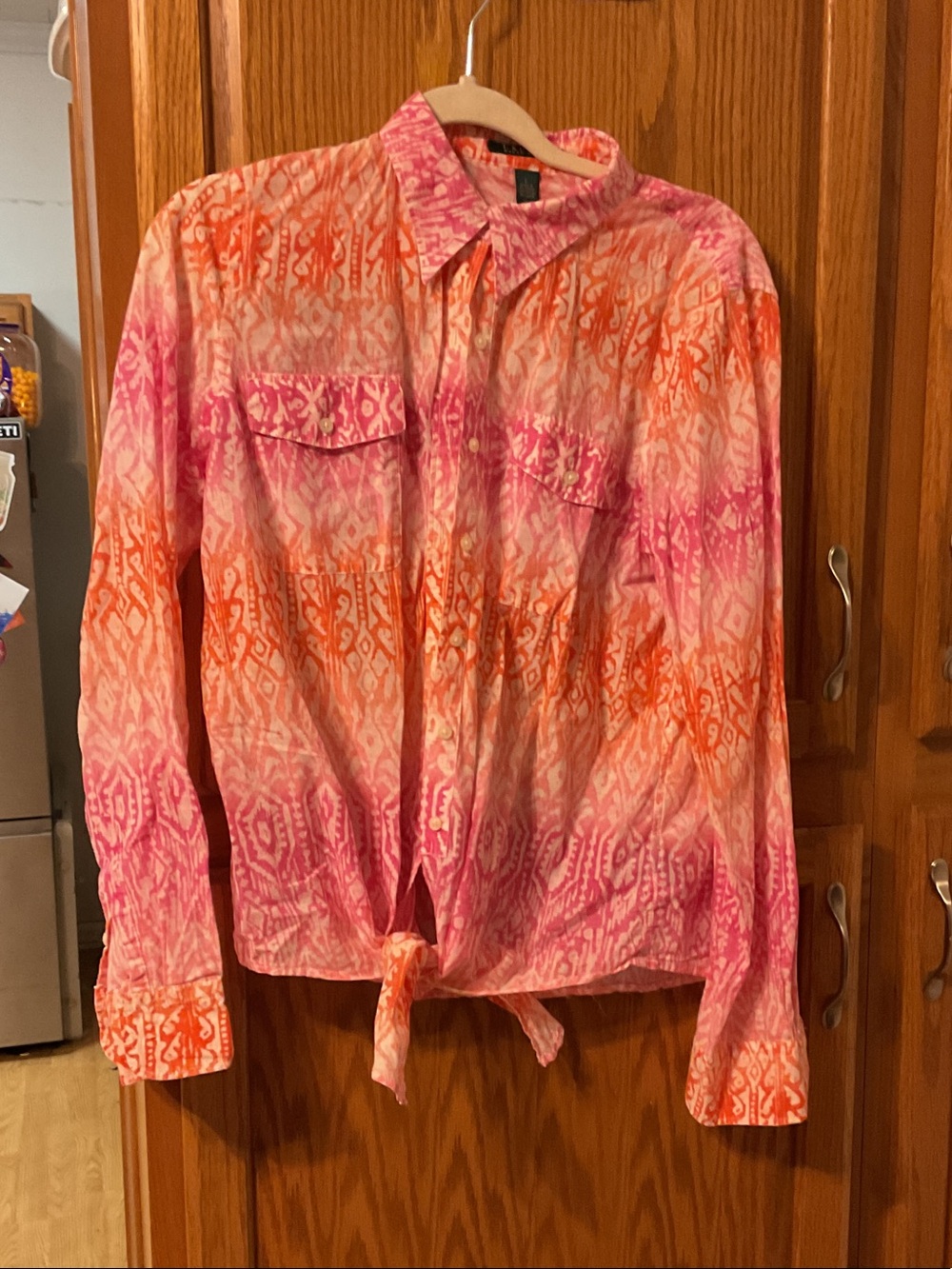 Lauren Ralph Lauren Pink and Orange Patterned Tie-Front Blouse